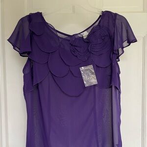 Worthington Purple Flutter Sleeve Ruffled Blouse